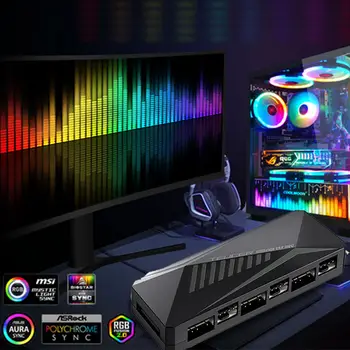 TEUCER LP-6P ARGB PWM HUB 3 v 1 ovladač, 6cestný rozbočovač, 4pinový PWM chladič pro PC skříň, ventilátor, HUB, ovladač světla/HUB 8 nejlepší prodej 6pinový rozbočovač ventilátorů - №3
