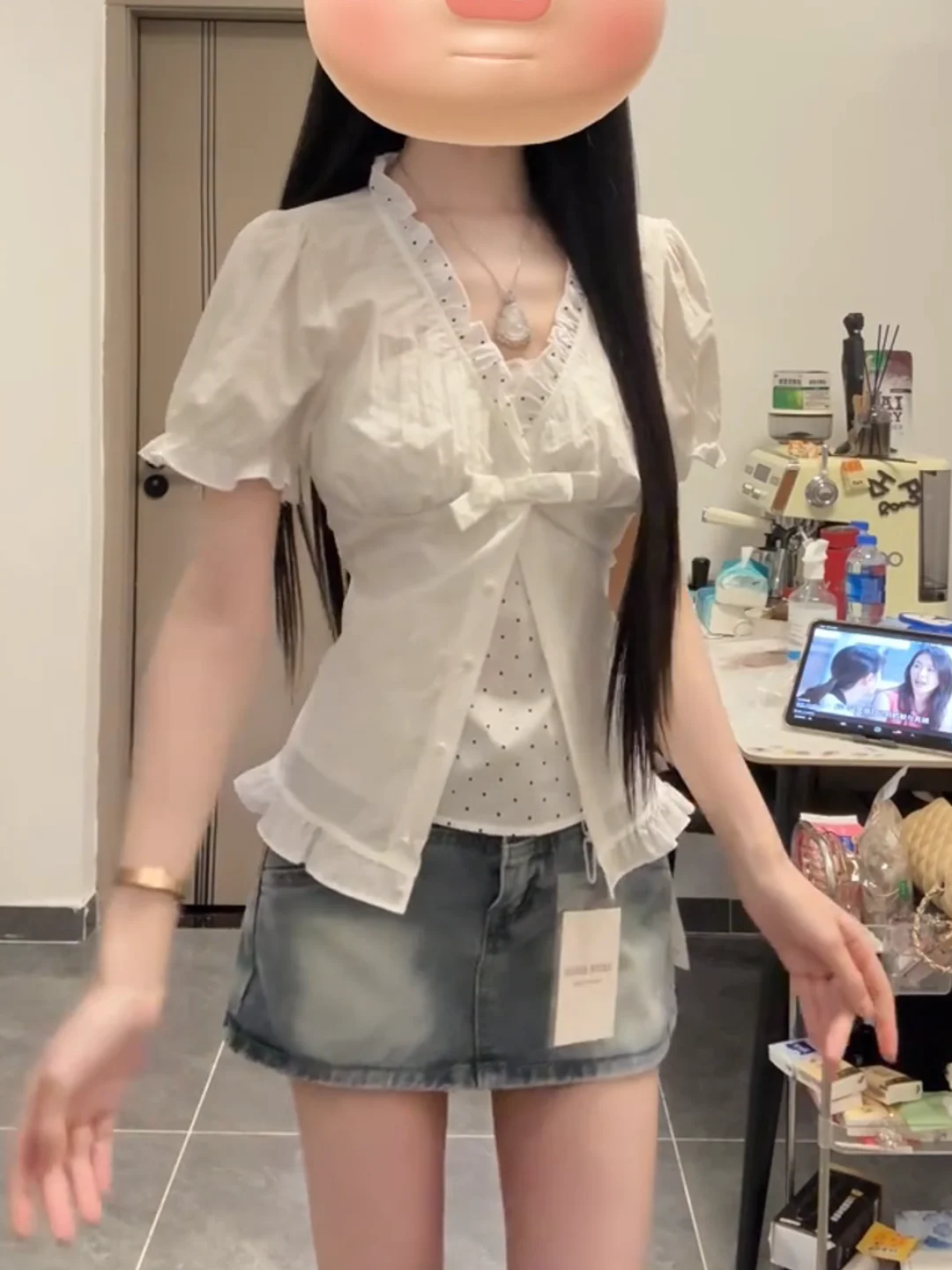 Sexy Retro Polka Dot Short Sleeve Shirt And Skirt Set for Young Women Summer Fashion Outfit High Waist Short Skirt Included