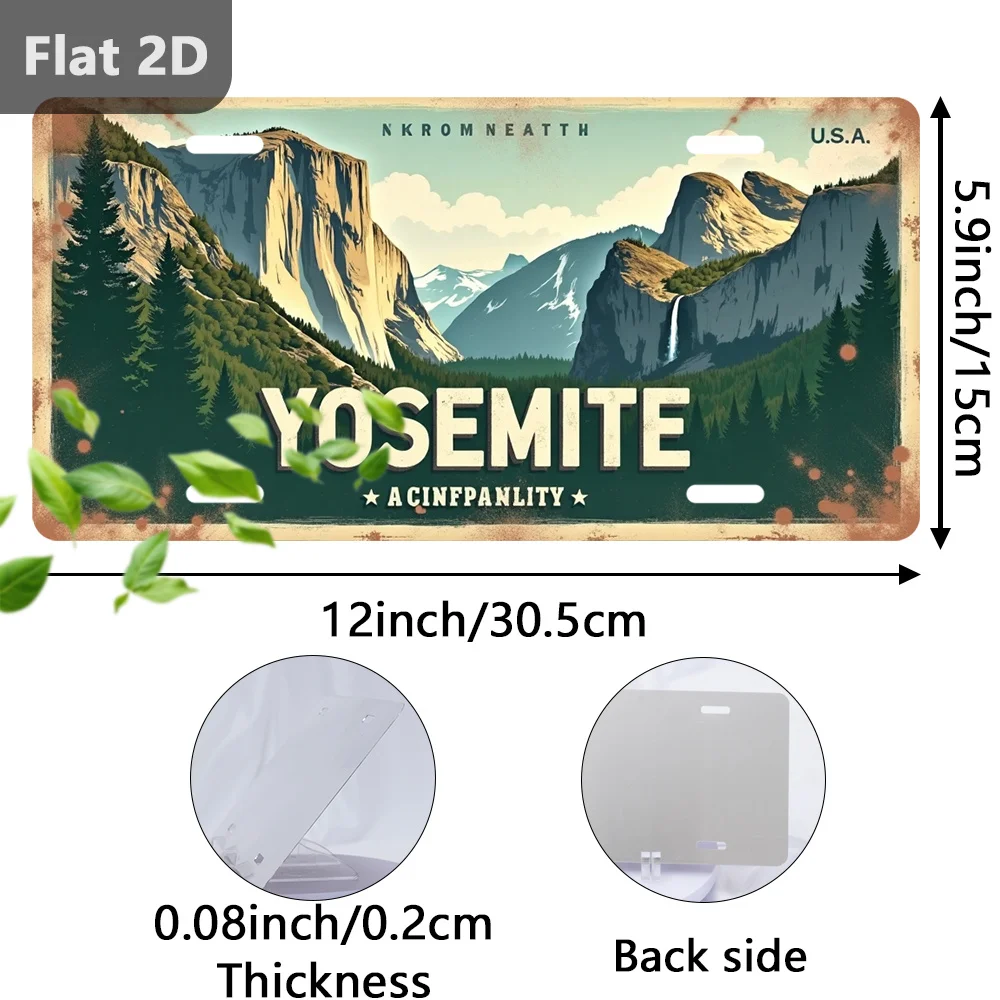 2D Flat, 1pc Vintage Yosemite National Park Metal Sign - 30.48cm X 14.99cm Outdoor Wall Decor with Yosemite Valley & Half Dome D