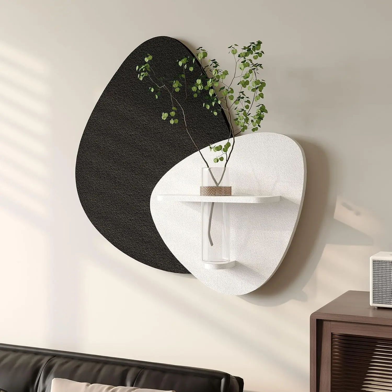 Cuspin 3D Textured Black and White Wall Art with Vase and Shelf, 1 Piece | Modern minimalist wall decor, Abstract art wall decor
