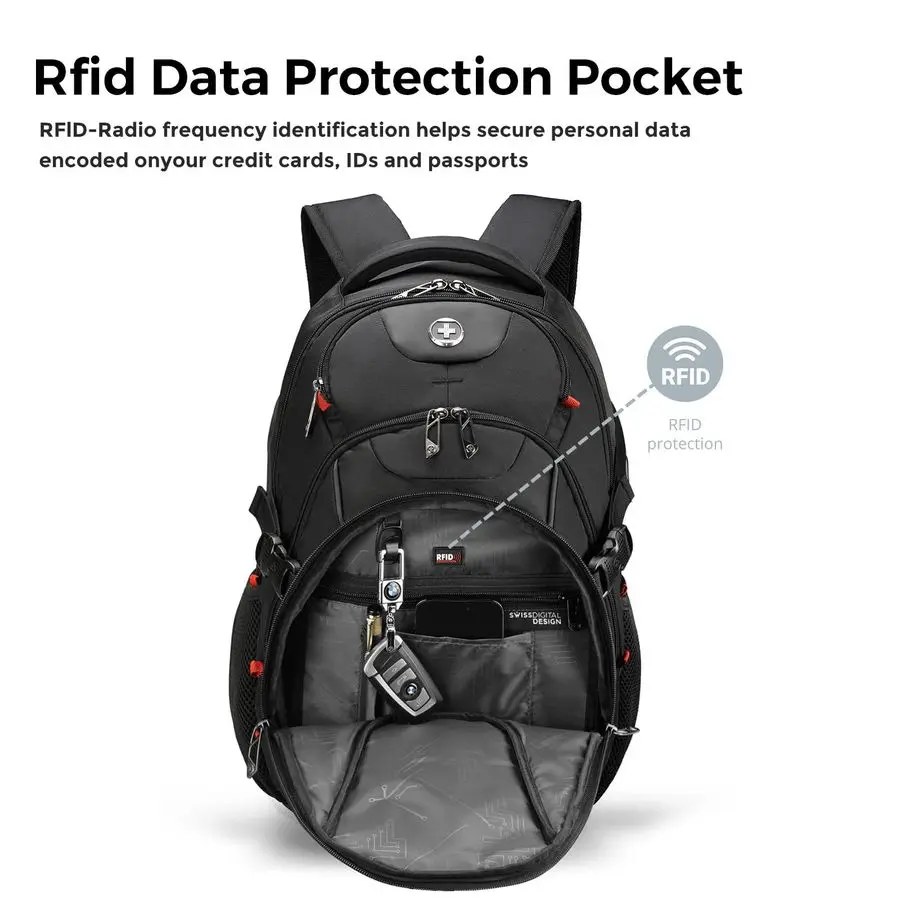 Design Laptop Backpack with USB Charging Port, Travel Backpack Fits 15.6 inches Computer, 31L College School Backpack for Men, B