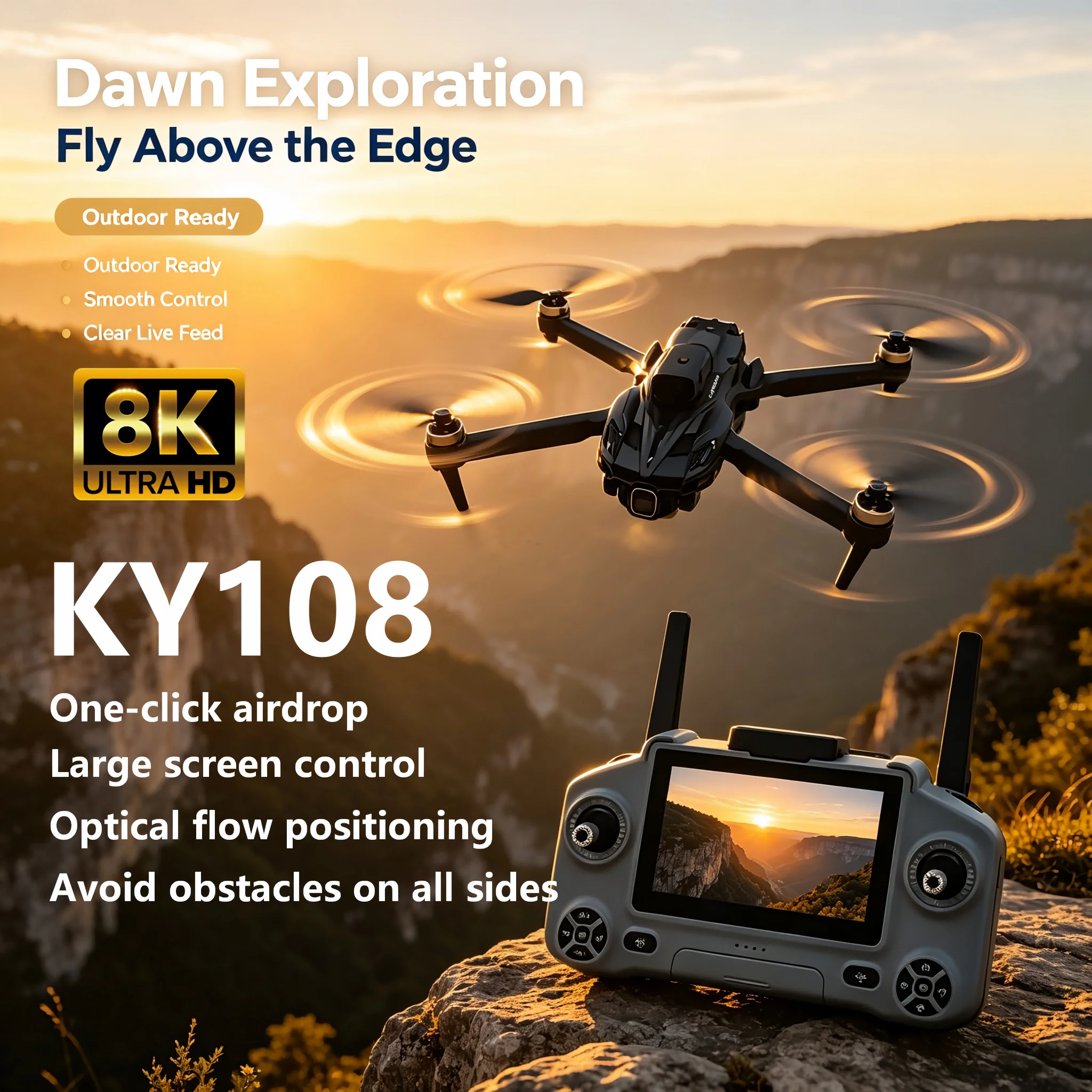 2026 New KY108 Drone 8K Professional Dual Camera GPS FPV Brushless Motor Optical Flow Hovering Folding Quadcopter 4K RC Dron Toy
