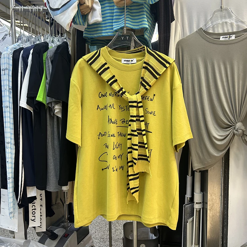 

Европейский повседневный топ-футболка свободного кроя средней длины с круглым вырезом и принтом из бисера для женщин, осень 2025