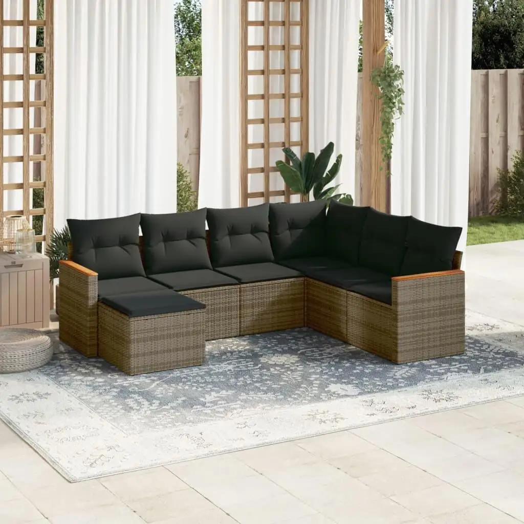 

Comfortable Grey PE Rattan Modular 7 Piece Garden Sofa Set Outdoor Furniture Lounge Seating Set