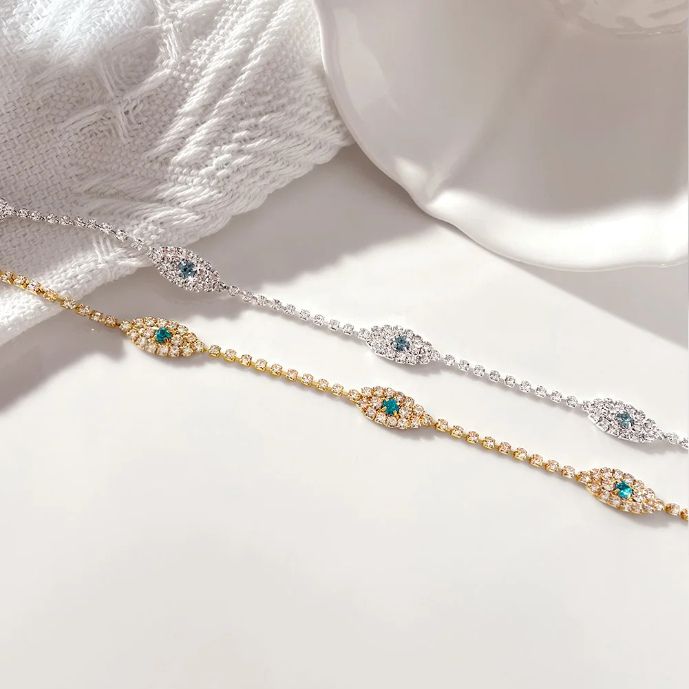 NEW Evil Eye Tennis Choker Rhinestone Necklace for Women Charm Collar Chain Blue Crystal Necklace Fashion Evil Eye Jewelry