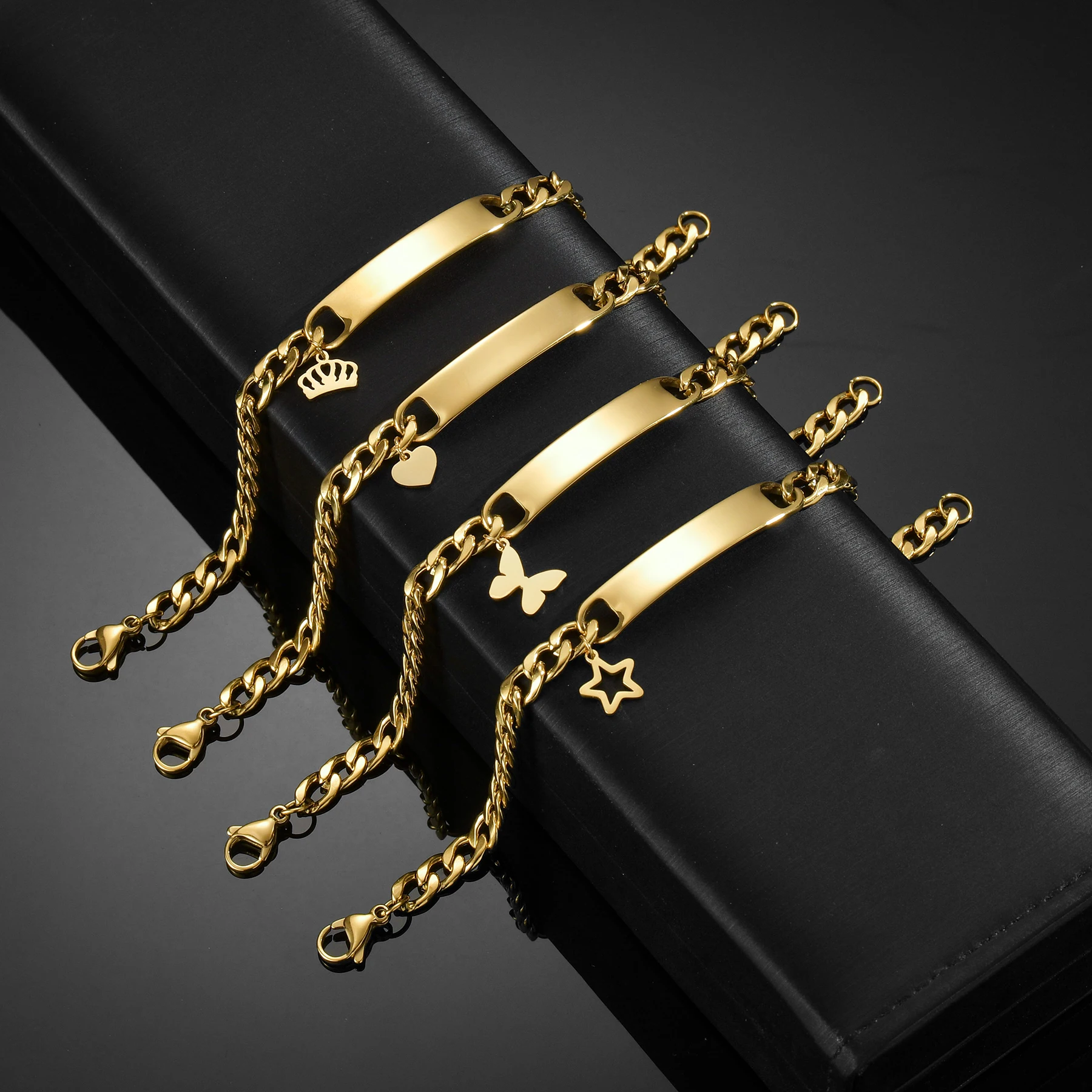 Bracelet Punk Kissmoon vierge en acier inoxydable pour Hommes, Femmes et Couples, avec motifs Cœur, Couronne, Étoile, Chaîne de main, style Hip Hop, Bijou Cadeau