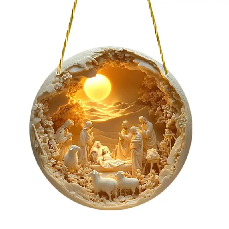 Nativity Scene Ornaments For Kids 2D Acrylic Nativity Scene Pendant Nativity Scene Pendant Birth Of Jesus Keepsake For Religious