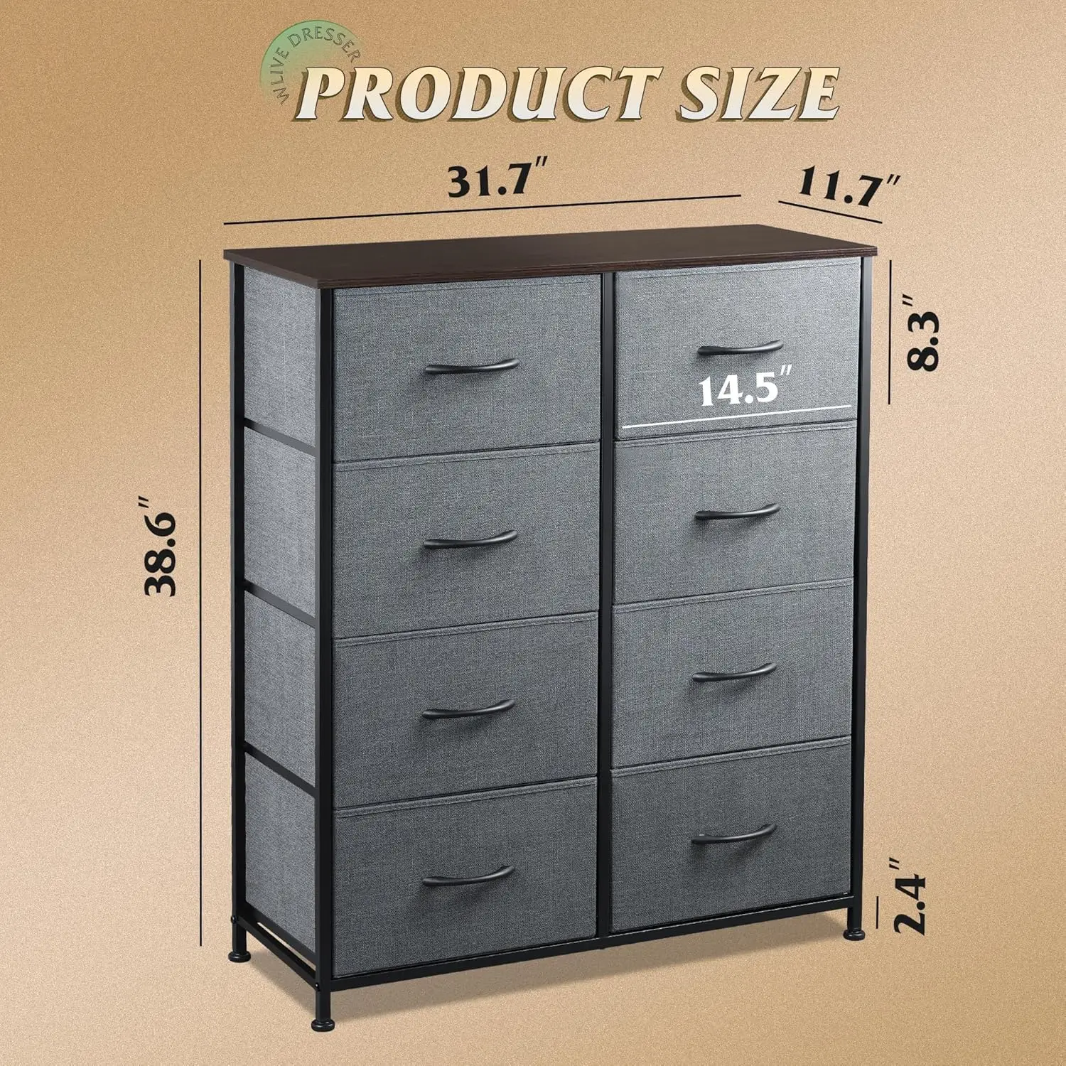 

Wlive Fabric Dresser For Bedroom, Tall Dresser With 8 Drawers, Storage Tower With Fabric Bins, Double Dresser, Chest Of Drawers
