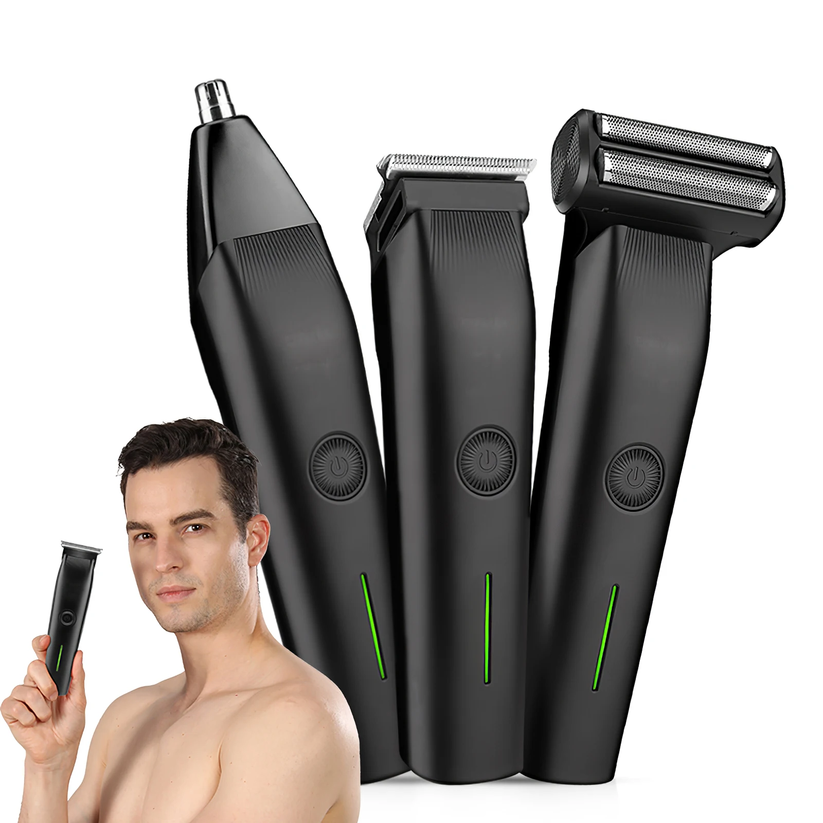 

Beard Trimmer, 3 In 1 Hair Clippers And Mens Grooming Kit, Face, Nose, Ear Hair Trimmer - Black
