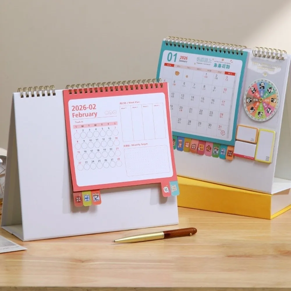 

Chinese New Year Style 2026 Desk Calendar Coil Binding with Notes Horse Year Calendar Month Date Display Cartoon Pony