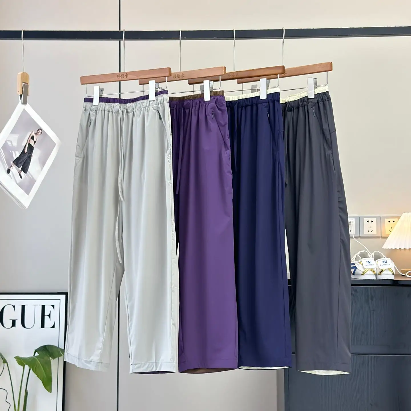 

High Waist Lightweight Breathable Outdoor Sports Quick Dry Nine-Piece Casual Pants Summer City Outdoor Style Elastic Waist Ny...