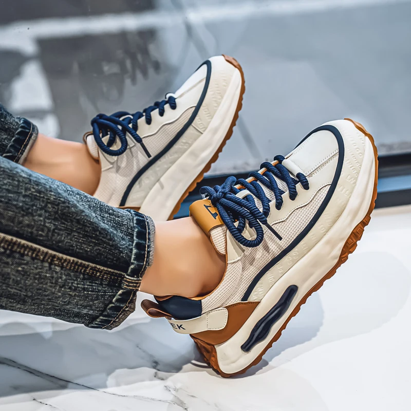 

Мужская обувь 2025, новая тенденция, модная дышащая спортивная обувь для бега, повседневная толстая подошва, универсальное модное качество