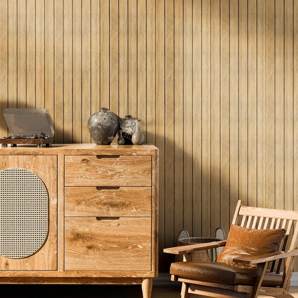 Wood Grain Slat 3D Wall Panel Soundproof SelfAdhesive Wall Sticker Thickened Moisture Resistant Removable PVC Slat Foam Paneling