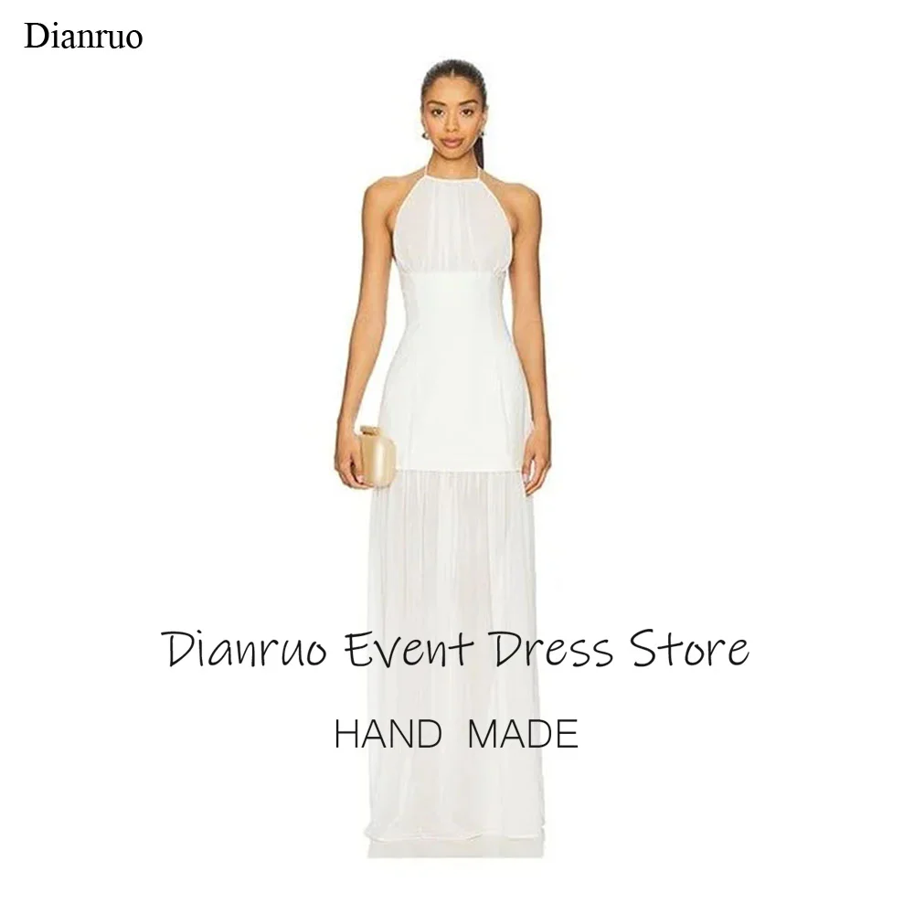 Dianruo Белые вечерние платья трапециевидной формы с лямкой на шее и открытой спиной, прозрачные платья Vestidos De Festa, длинные, нежные платья для выпускного вечера по индивидуальному заказу