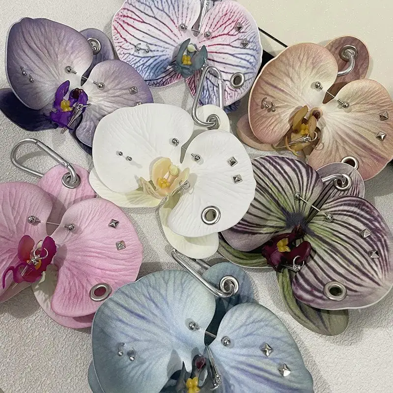 Simulation Flowers Keyring Phone Charms Elegant Bag Pendant Accessories Gift Creative Beautiful Phalaenopsis Cloth Keychain