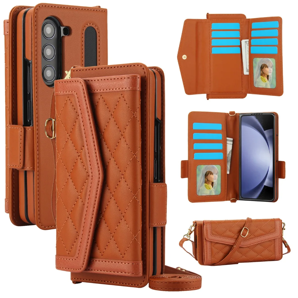 

Crossbody Wallet with Card Holder Phone Case for Samsung Galaxy Z Fold 6 5 4 3 Fold6 Fold5 Fold4 Pen Slot Holder Protect Cover