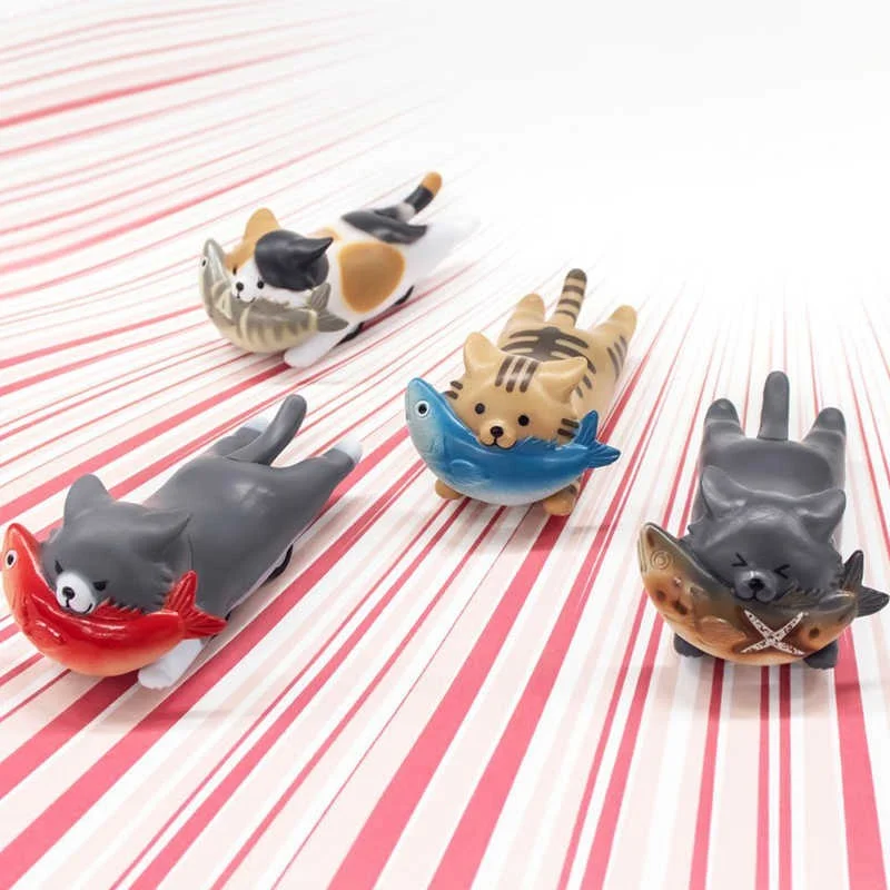 

Genuine The Cat Gacha Who Steals Fish The Three Flower Cat Who Runs With A Fish In Its Mouth And The Power Car Model