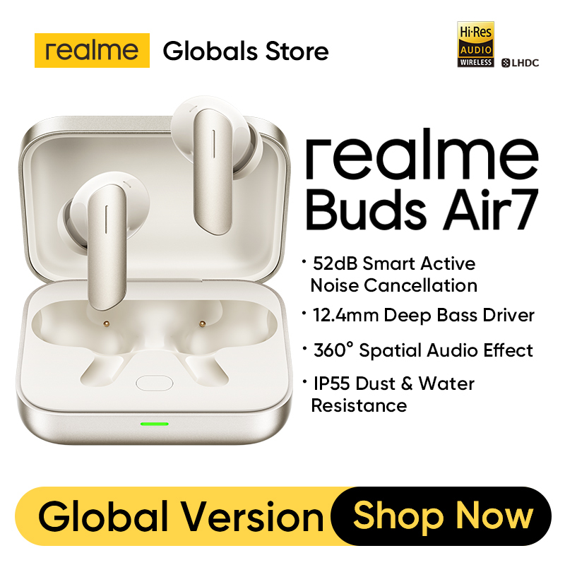  realme Buds Air7 TWS Earphone 52dB Noise Cancellation Up to 52 Hours of Playback 12.4mm Bass Driver LHDC 5.0 Bluetooth 5.4 IP55 