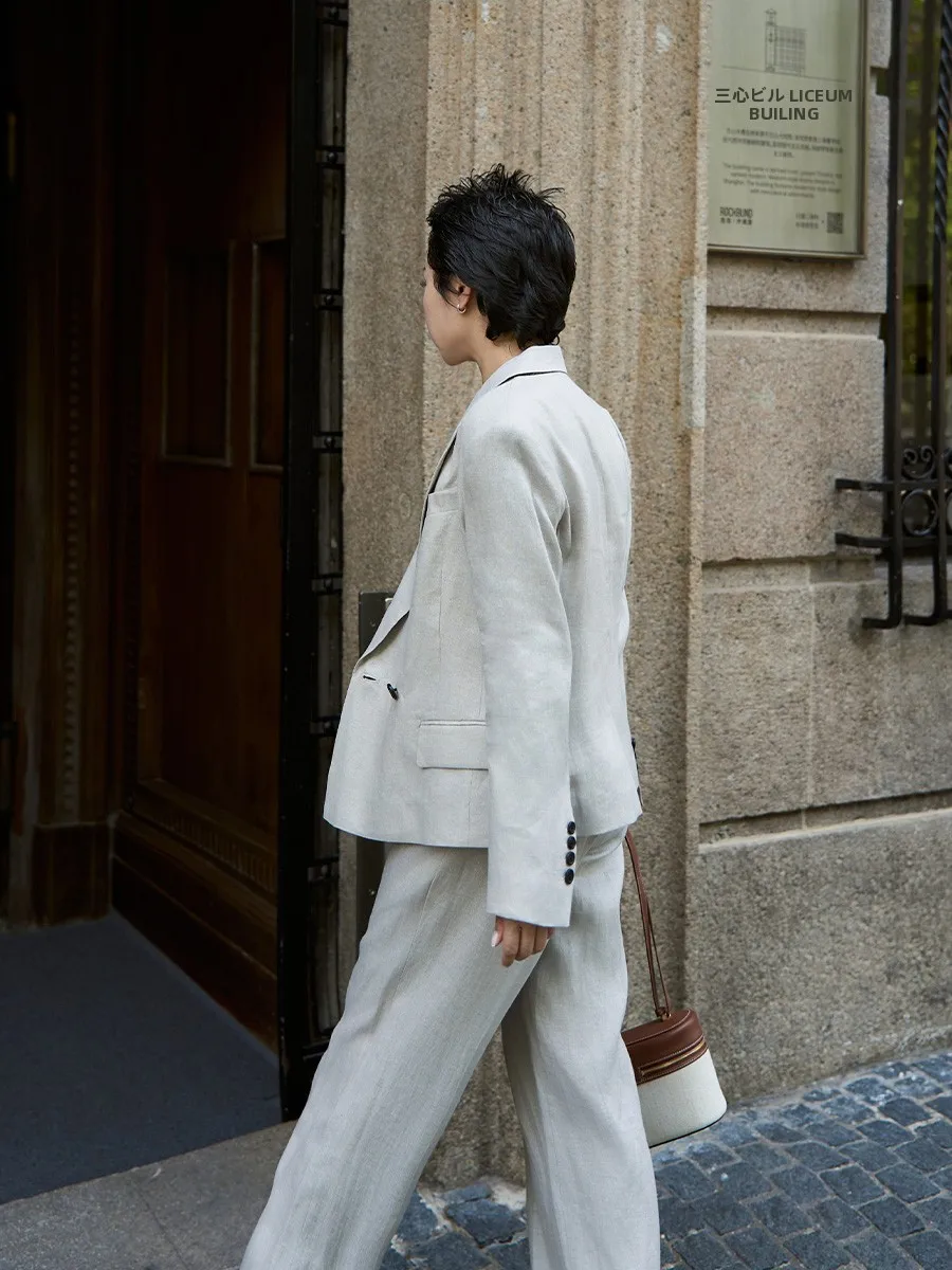 

TOFOD Durala Silk Linen Shiny Suit Casual Pants Set Women's Fashion Autumn Wear Cleanfit Button Style Long Sleeve Shirt