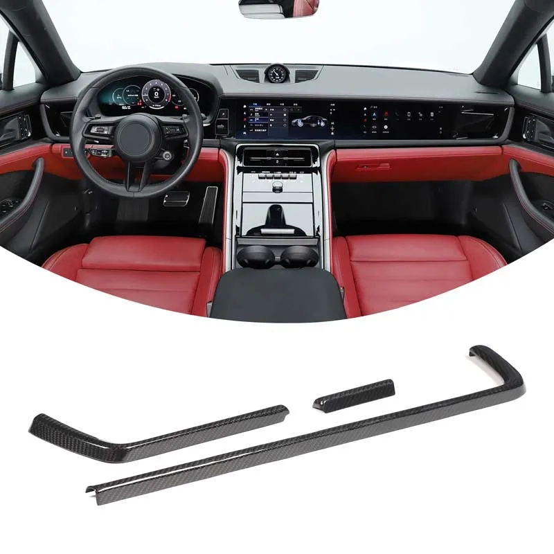 For Porsche Panamera 976 2024+ 3Pcs Real Dry Carbon Fiber Center Console Trim Cover LHD Interior Accessory Set