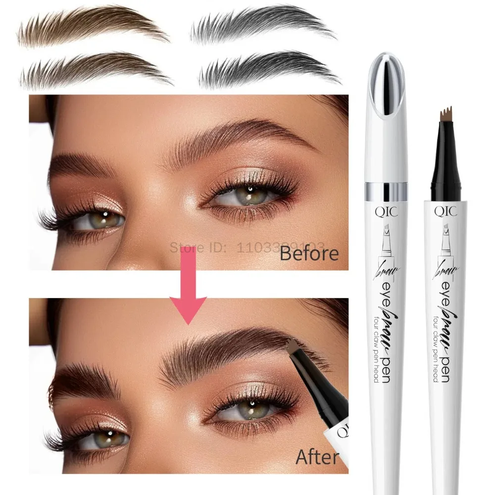 Kredka do brwi w płynie Wodoodporna kredka do brwi Odporna na rozmazywanie kredka do brwi z 4 końcówkami Microblade Eyebrow Pen Długotrwała naturalna