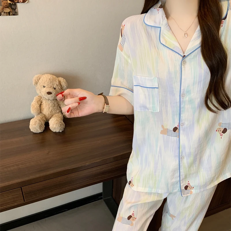 Ladies Nightwear Short Sleeved Pants Fun Sausage Dog Skin Friendly Home Clothes Women's Pajamas Set Women's Sleepwear Homewear