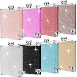 LMETJMA 8oz 230ML Hip Flask Stainless Steel Glitter Bling Liquor Flask for Women Leakproof Girl Whiskey Flask Pocket Flask JT376