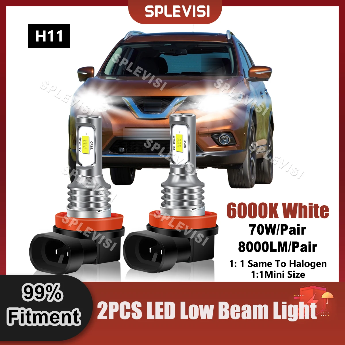 

1 Pair H11 LED Headlight Low Beam 8000LM 70W 9V-24V For Nissan X-Trail T32 2013 2014 2015 2016 2017 Automobile Low Light Bulbs