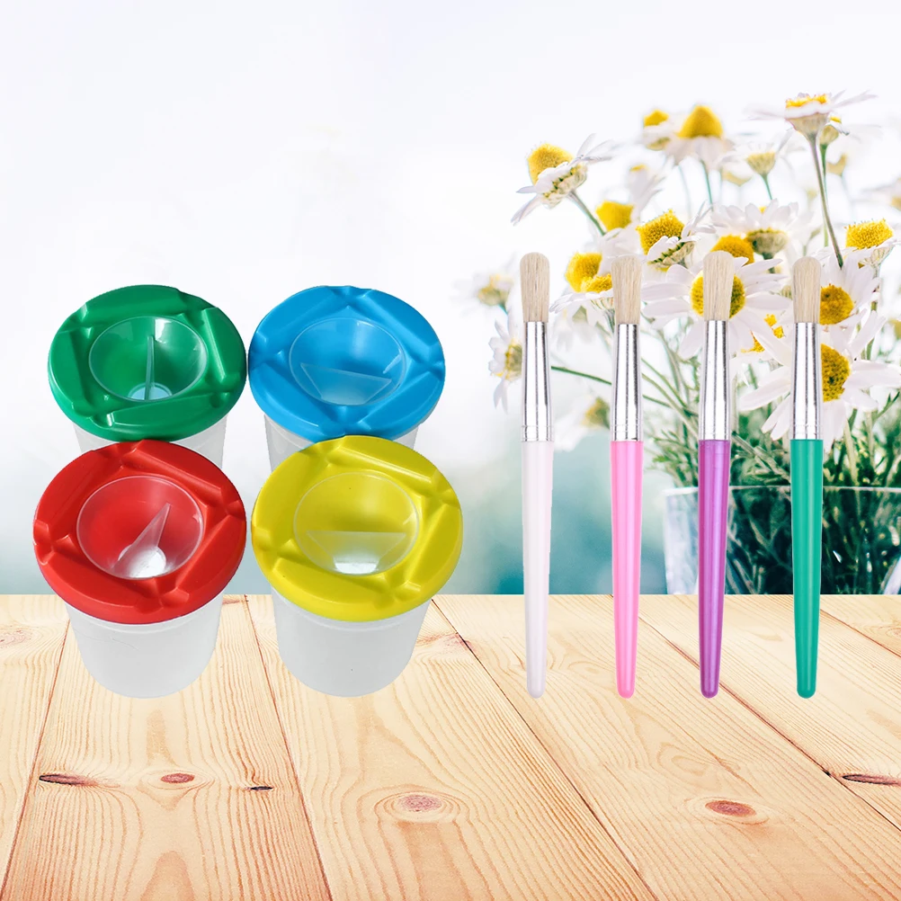 

8pcs Non Spill Art Brush Set Durable Plastic Material Ideal for Cleaning Brushes Holding Water Perfect School Supplies