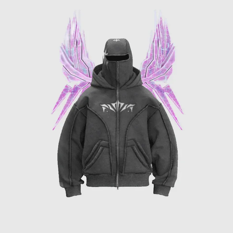 HAni 2025 فانتوم هوديي زمم قبعة مزدوجة بالاكلافا شارة مطرّزة الشارع الشهير الظلام القوطية الوزن الثقيل للجنسين المعتاد Sw ☆ ★ ww