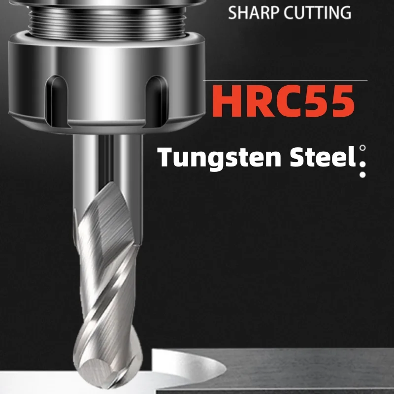 1PCS 2 Flute Cutting HRC55 R0.5-R6mm Aluminium Copper Machining CNC Sprial Bit Milling Cutter Ball Nose End Mill