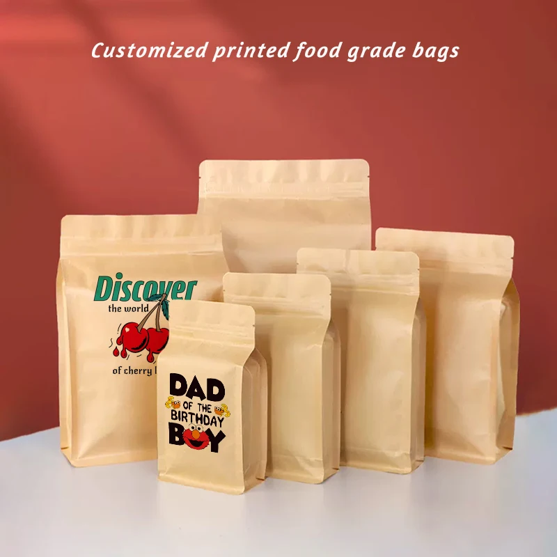 

Eight Sided Organ Zipper Bag, Custom Kraft Paper Bag, Food Chips Tea Coffee Pet Food Packaging Pouch, Printing Logo
