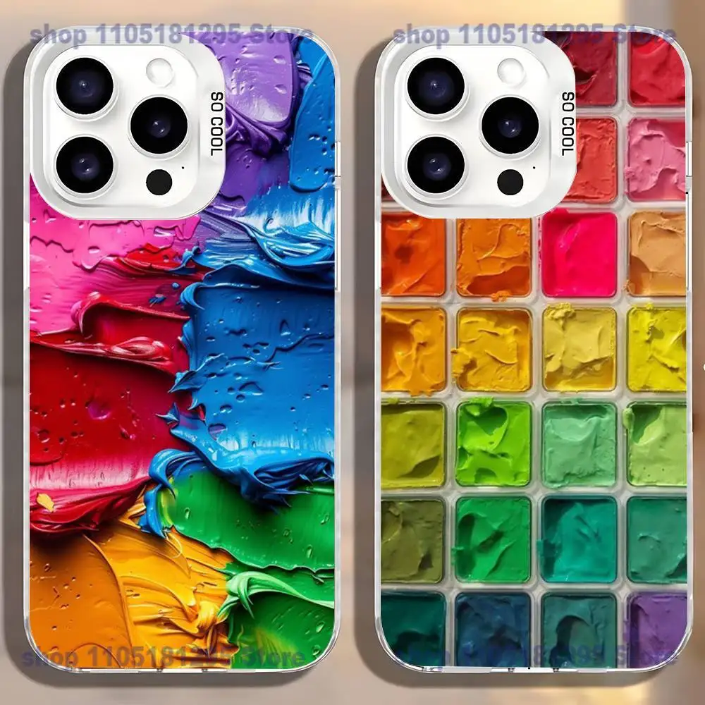 

Watercolors Set Paint Palette Phone Case For iPhone17,16,15,14,13,12,11,Mini,Pro,SE,MAX,plus,White Matte Shockproof Cover