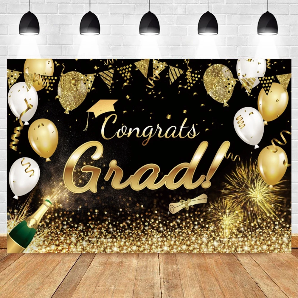 

Congrats Grade 2022 Graduation Party Photography Backdrop Golden Balloon Decor Photocall Photographic Background Photo Studio