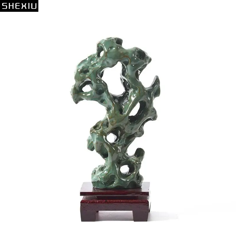 

Hollow Out Taihu Stone Rockery Creative Ceramic Crafts Sculpture Desk Ornaments Artwork Living Room Decoration Modern Home Decor