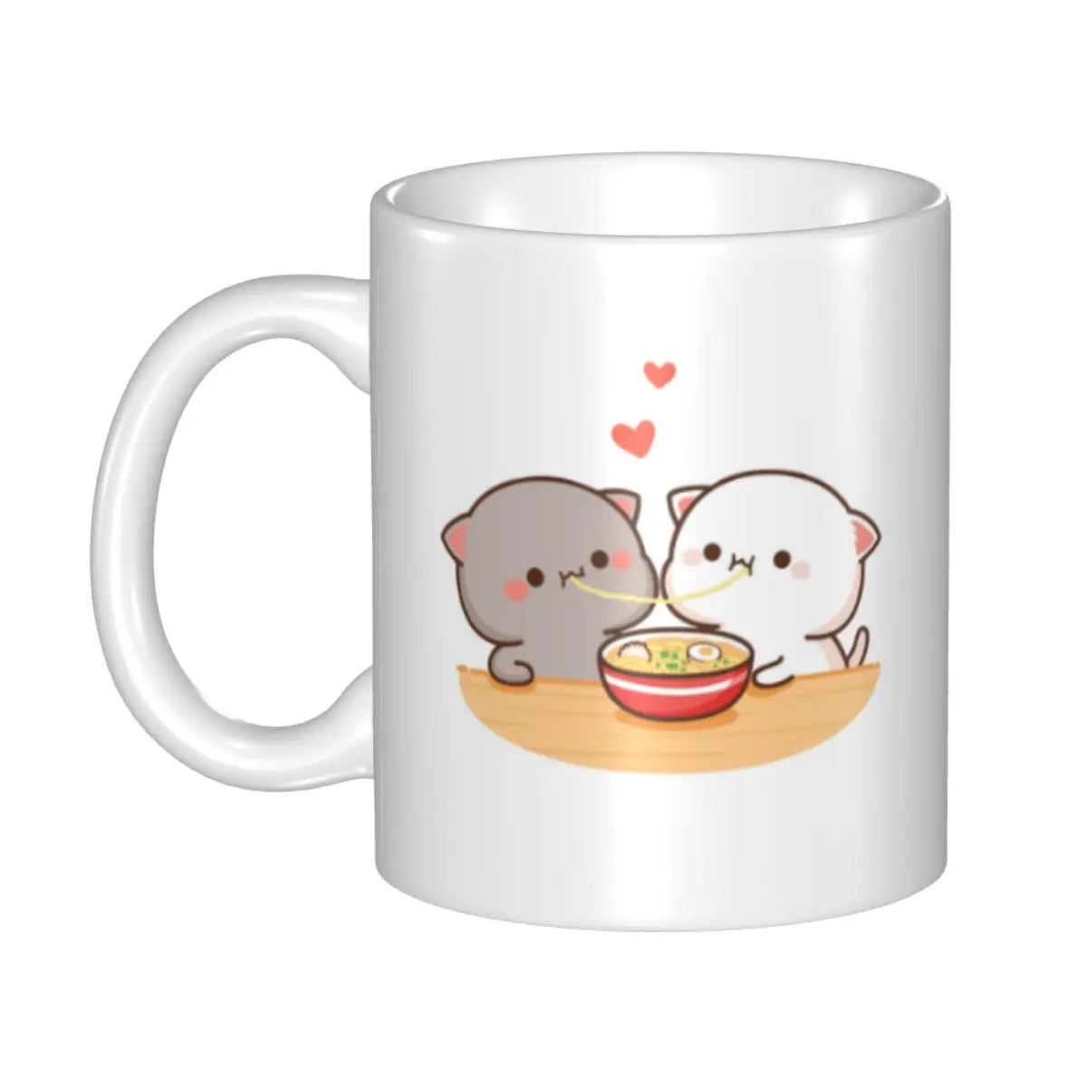 Melocotón y Goma Mochi gato comiendo tazas de café Ramen DIY taza de leche de té de cerámica personalizada