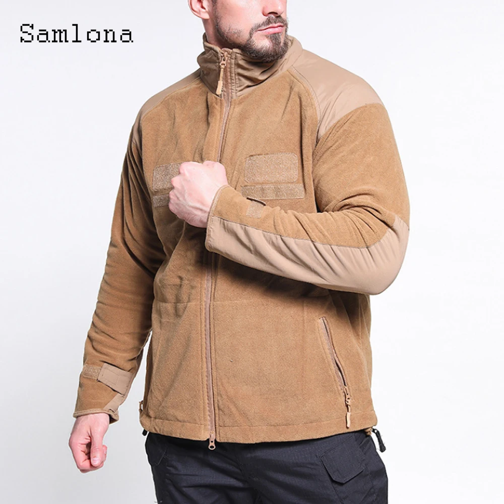 Samlona Plus Size Mens Stand Pocket Jackets Latest Autumn Splice Fashion Jacket Men's Turtleneck Coats Winter Warm Clothing 2023