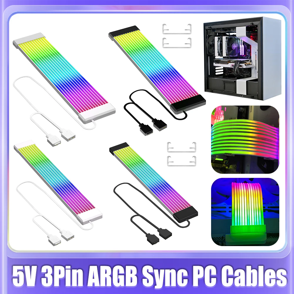 

Flexible RGB LED Light Strip Bar ARGB Board Cover For Computer Power Supply ATX 8Pin 24PIN GPU Video Card Cables And Case