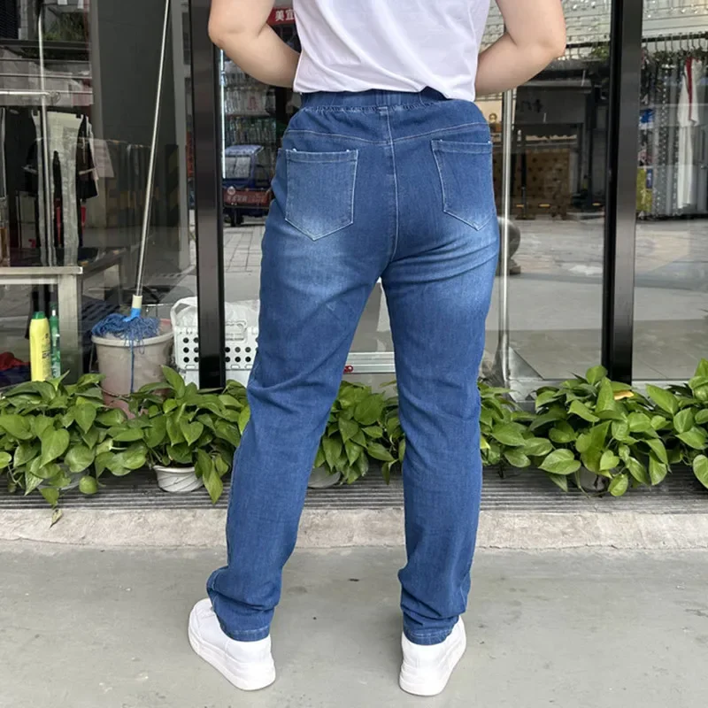 Ripped Jeans Women 9XL 8XL 7XL High Waist Plus Size Pencil Pants Loose Stretched Scratched Girl Female Elastic Denim Trousers