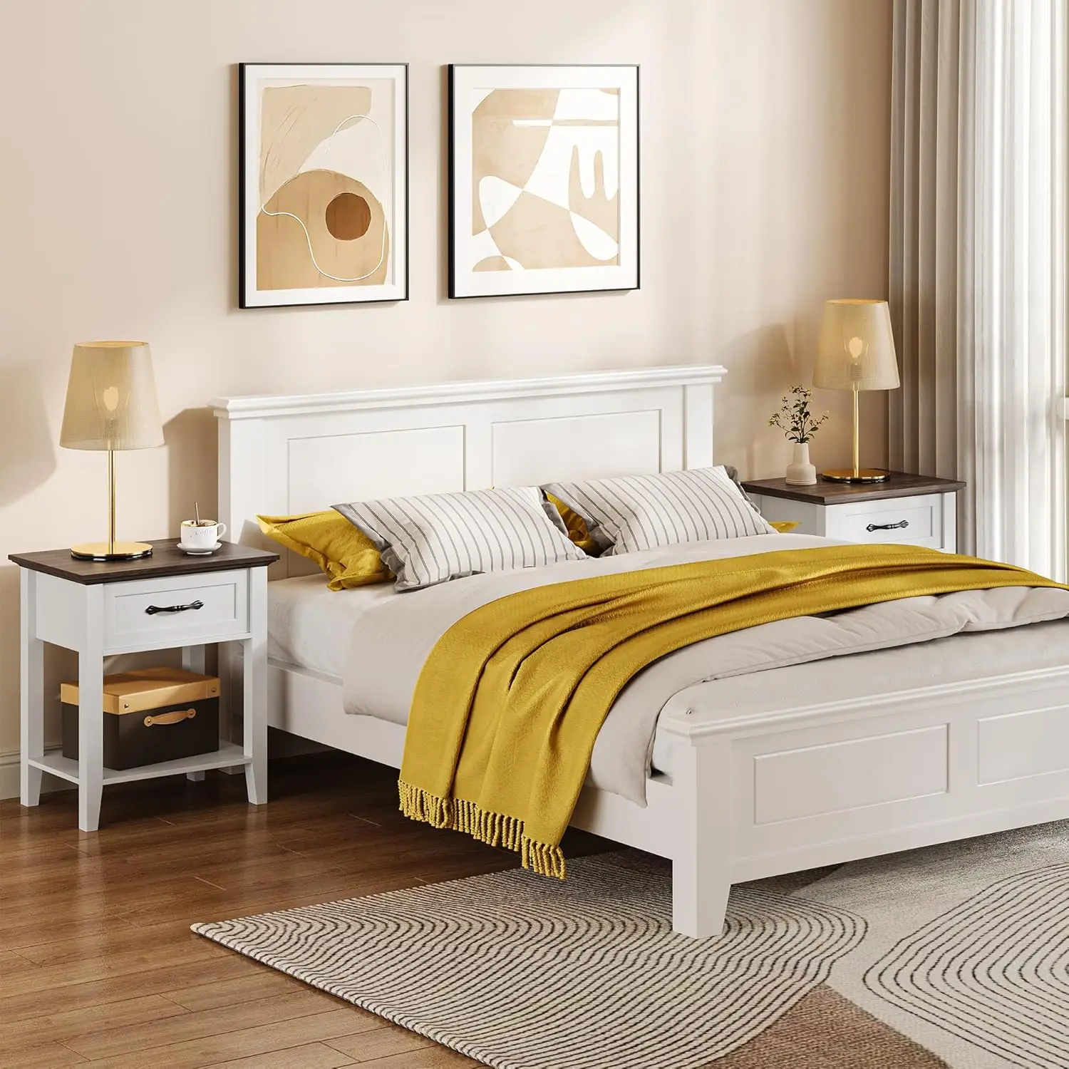 Nightstands Set Of 2, End Table With Drawer, Side Table For Spaces, 2 Tiers Storage Shelves With Dresser, Bedside Table For