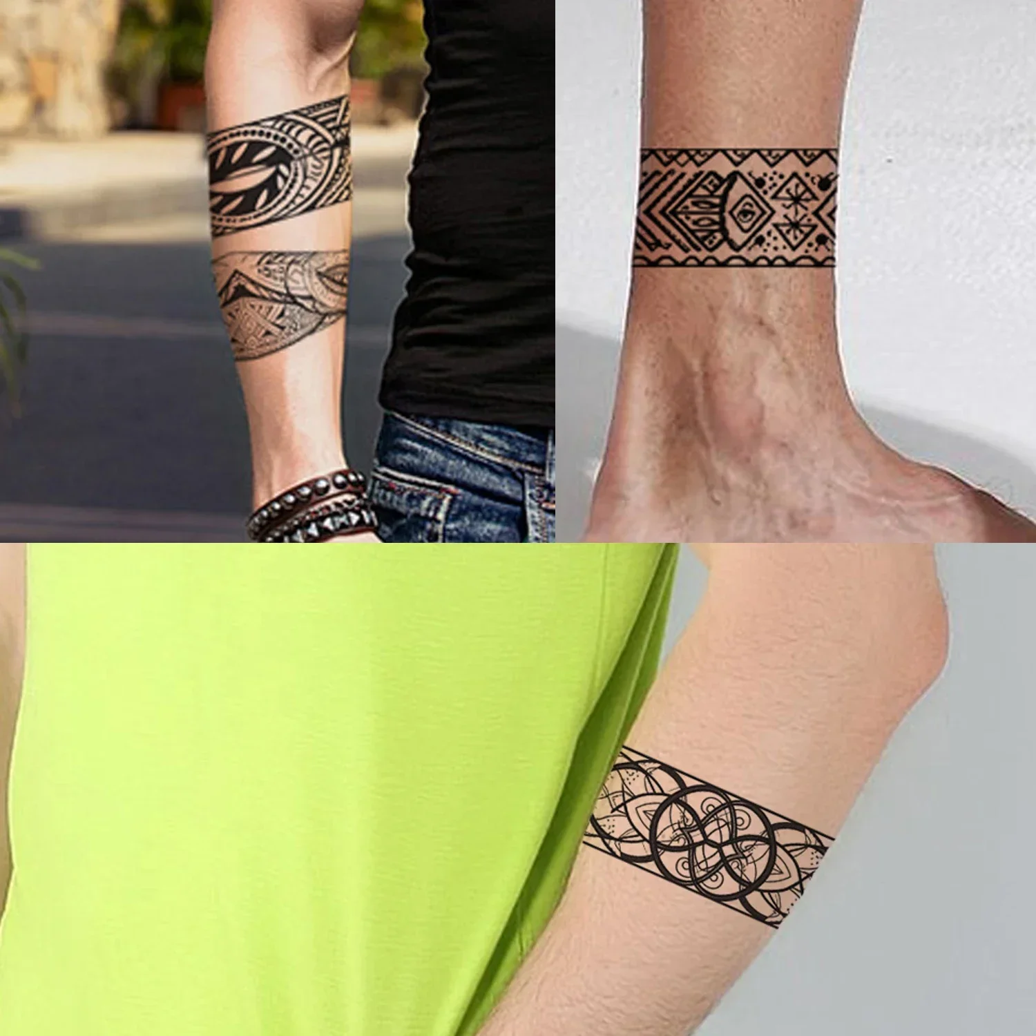 GLARYYEARS Arm Band Temporary Tattoo - 18x Super Long, Polynesian Maori Tribal Fake Tattoos for Wrist, Ankle Circle, Barbed Wire