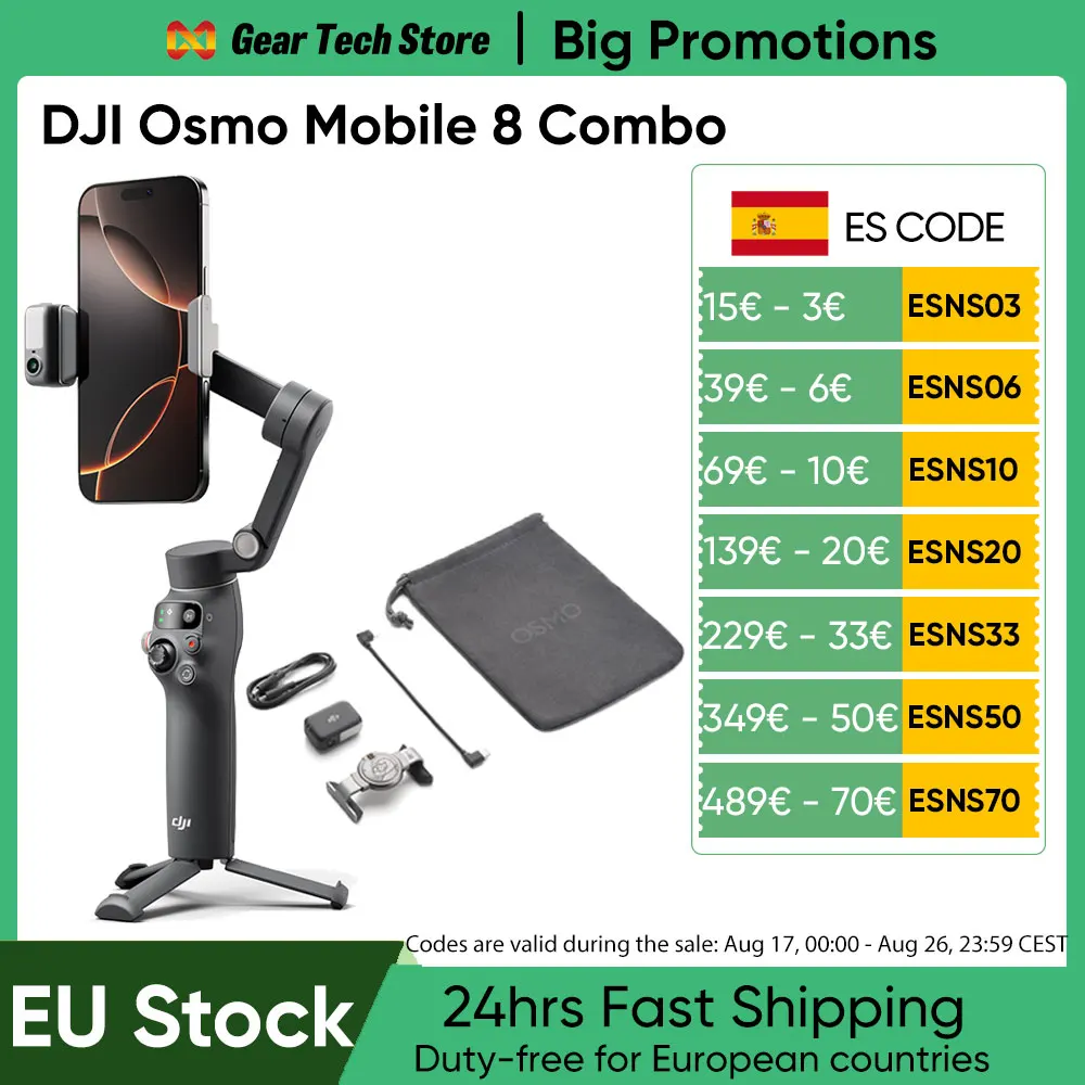 Dji Osmo Mobile 8 Combo Om8, Estabilizador de Gimbal para Teléfono Inteligente, Gimbal de 3 Ejes para Teléfono Móvil… — oferta en AliExpress