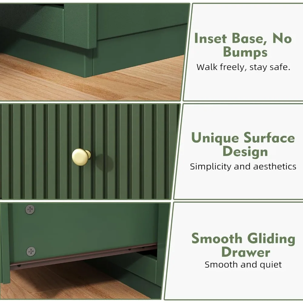 مجموعة كبيرة منضدة مخدد باللون الأخضر مكونة من قطعتين مع محطة شحن، طاولة بجانب السرير خشبية حديثة بعرض 24 بوصة مع 3 أدراج #6