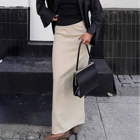 Spring and summer fashion new high waisted pure cotton slit slim fit waist half skirt 2025European/American long skirt for women