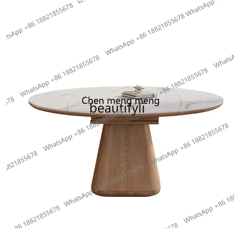 

ss newSolid wood rock slab dining table Round retractable multi-functional folding dining table Square variable round table