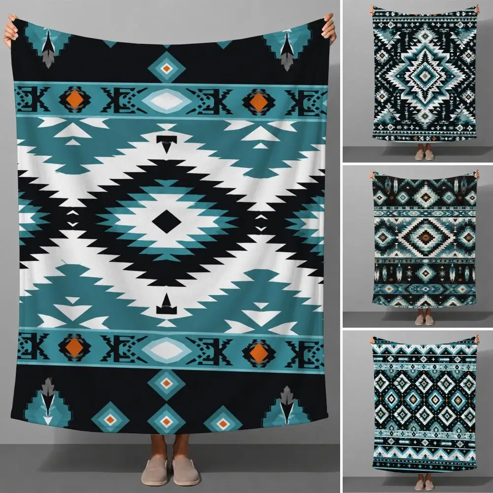 Southwest Navajo Boho Tribal Geometric Aesthetic Throw Soft Flannel Throw Blanket for Couch Bed Sofa Warm Cozy All Season