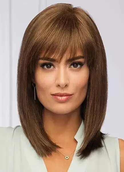 Real Human Hair New Natural Long Light Brown Straight Wig Women's Full Wig 14 In