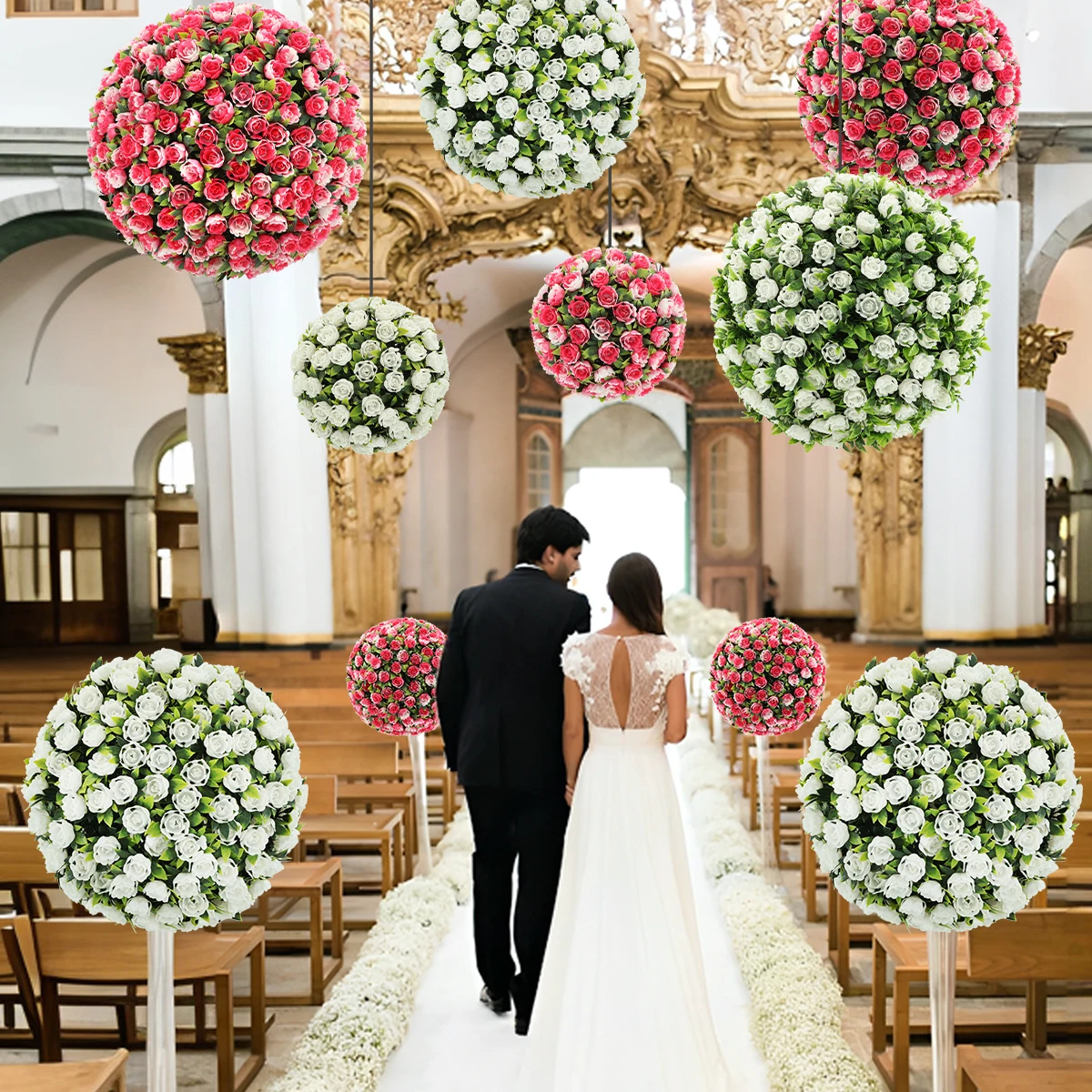 XIYA FLOWER Artificial Flower Rose Ball Artificial Boxwood Grass Ball White Pink Pe Material Party Garden Home Deco
