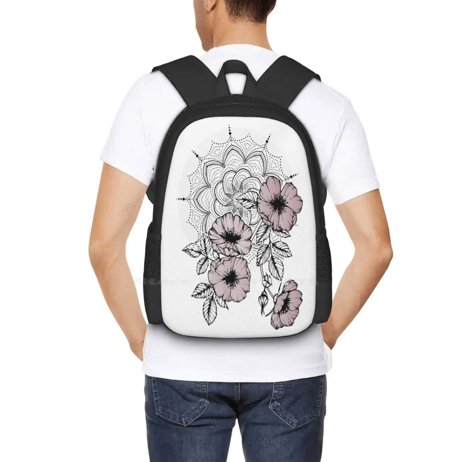 Rosedala Pattern Design Laptop Travel School Bags Pink Mandala Flowers