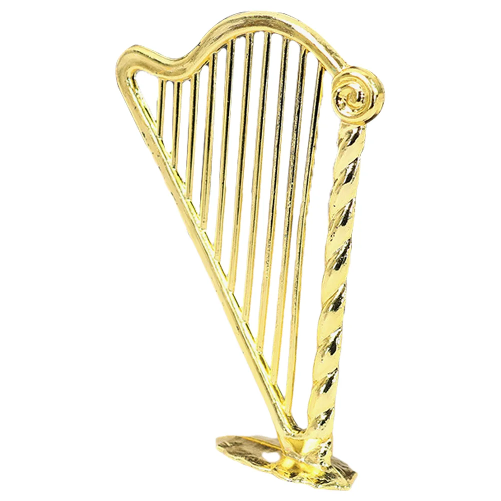 House Mini Harp Instrument Model Decorations Simulation Golden Stringed Musical Decorative Work